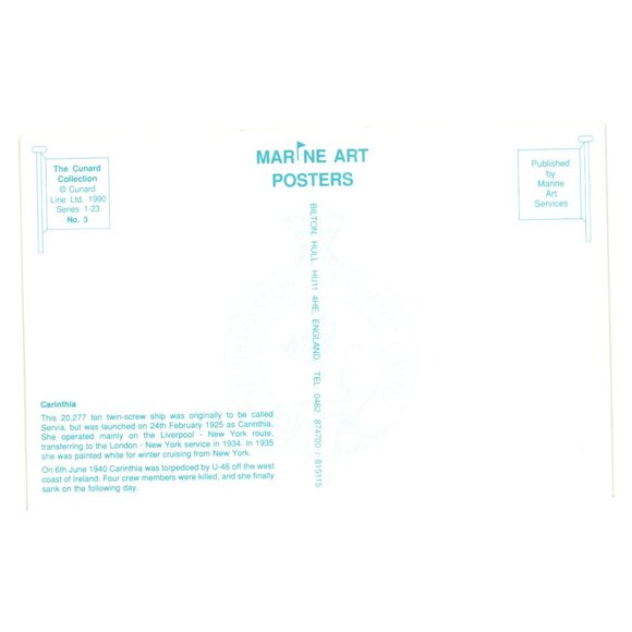 Cunard Line Marine Art Poster 1990 Collection Carinthia Ship Design 3 of 23 - Picture 2 of 2